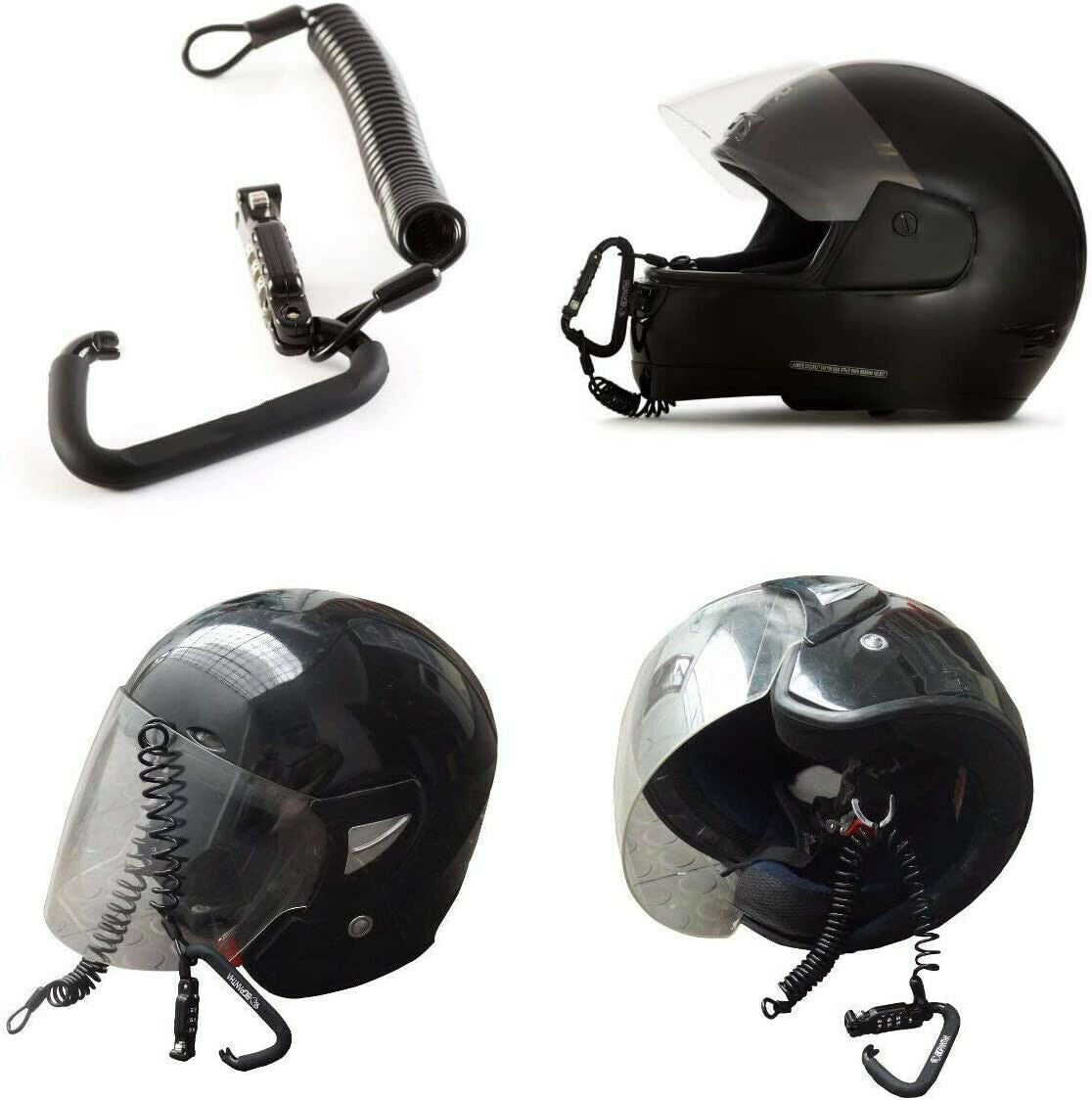 Motorcycle Helmet Lock and Cable Sleek Black Tough PIN Locking Carabiner Device
