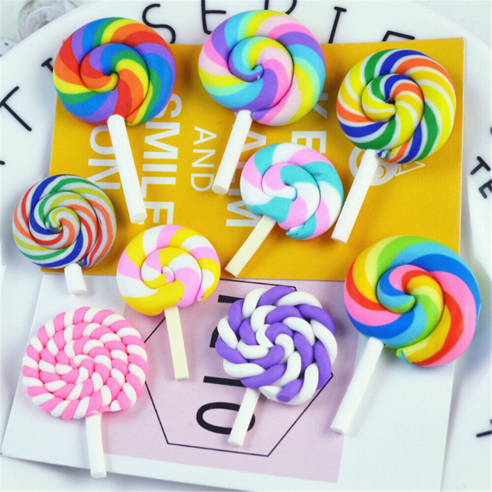 Lot of (x10) Mixed Polymer Clay Lollipop Cabochons Jewelry Making Accessories