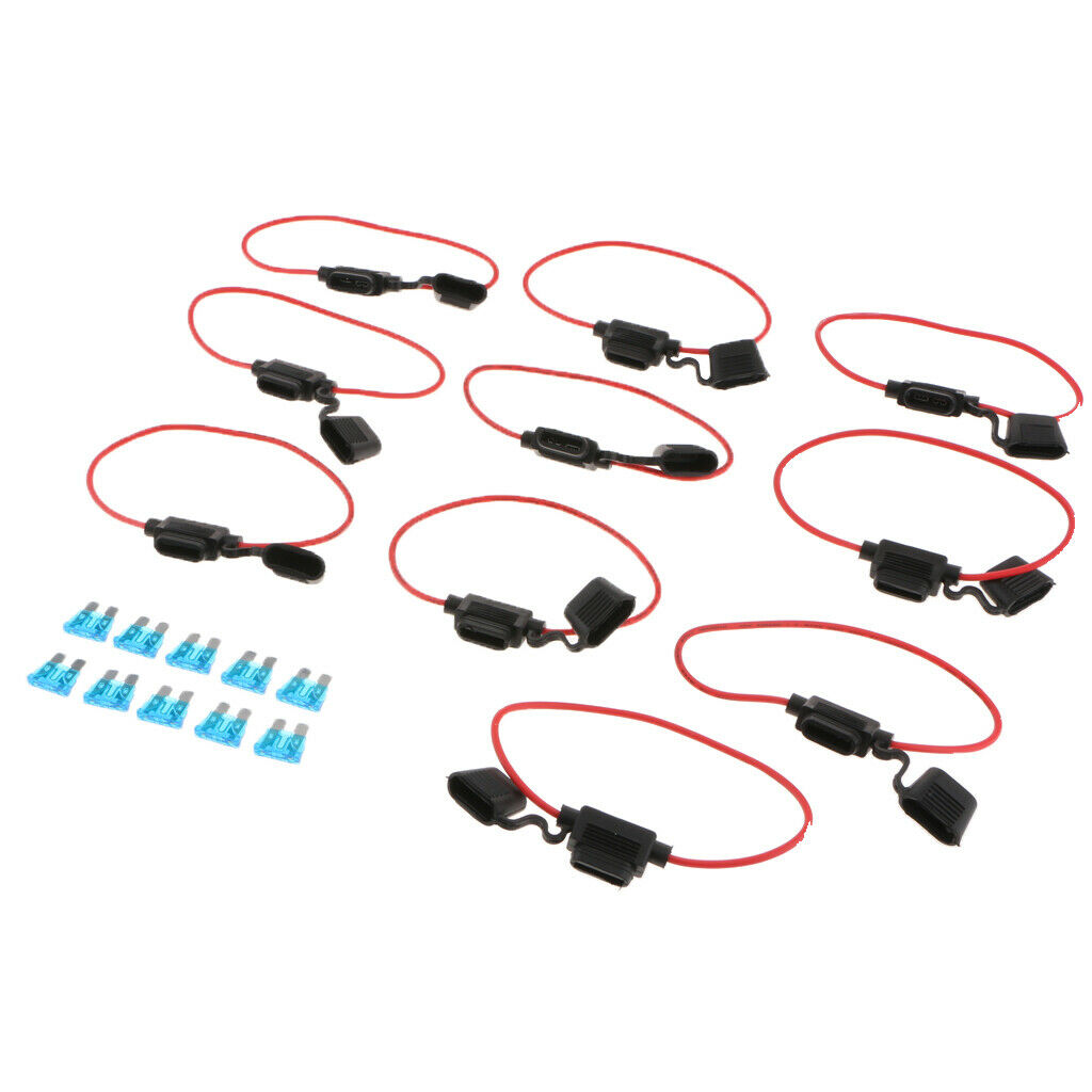 10 Pack 15A Inline Fuse Holder Add A Circuit Fuse for Motorcycle Car Boat