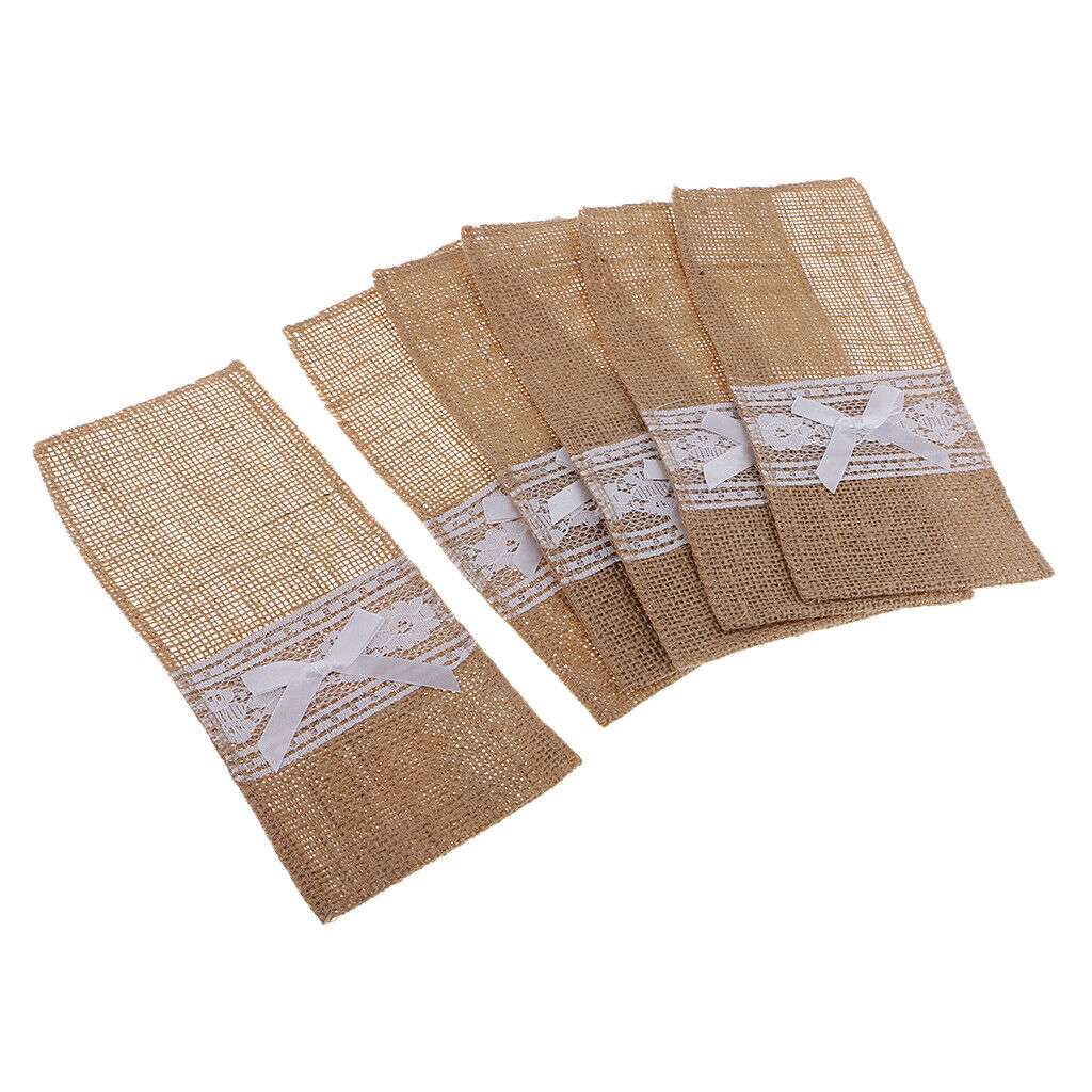 6pcs  Burlap Rustic  Forks Bag Tote
