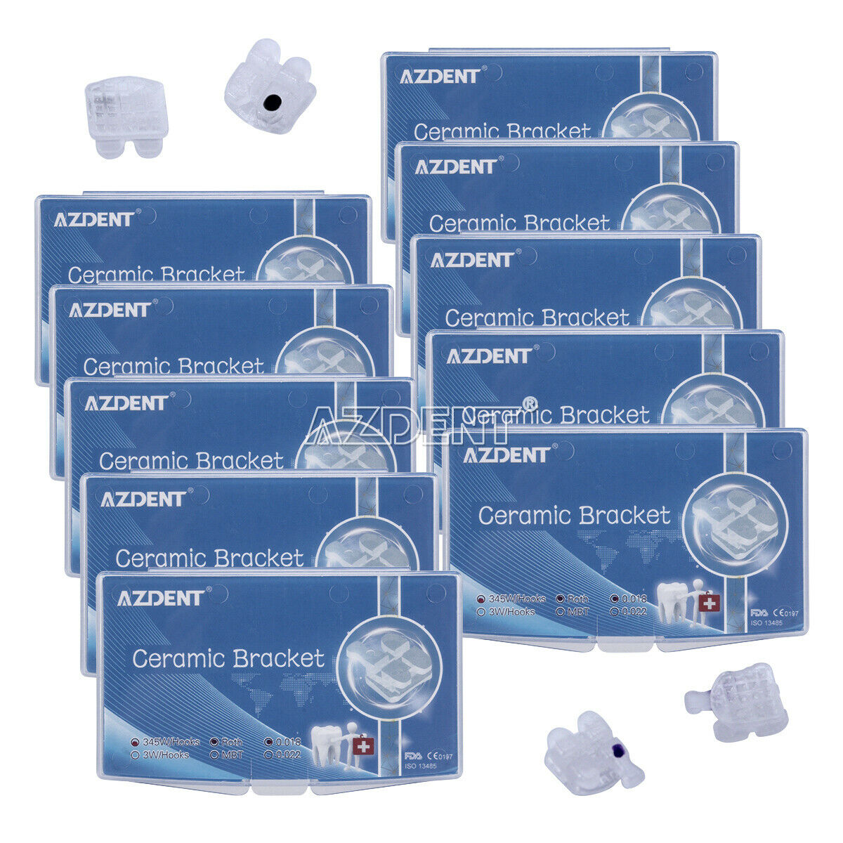 10X Dental Orthodontic CIM Ceramic Bracket Braces Roth .018 Hooks 3 4 5