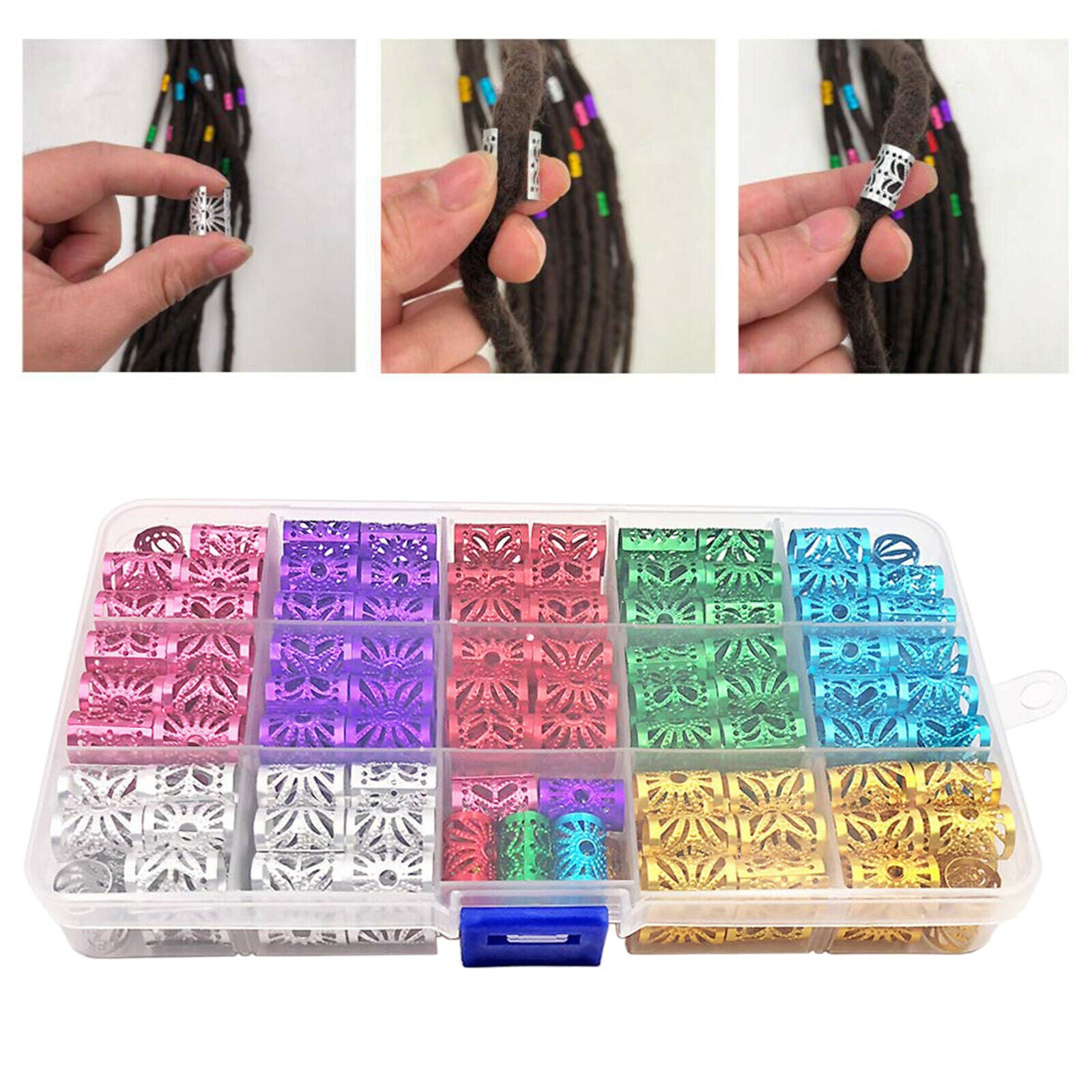 170Pcs Adjustable Hair Braid Cuff Clips Tubes Jewelry For Hair Extension