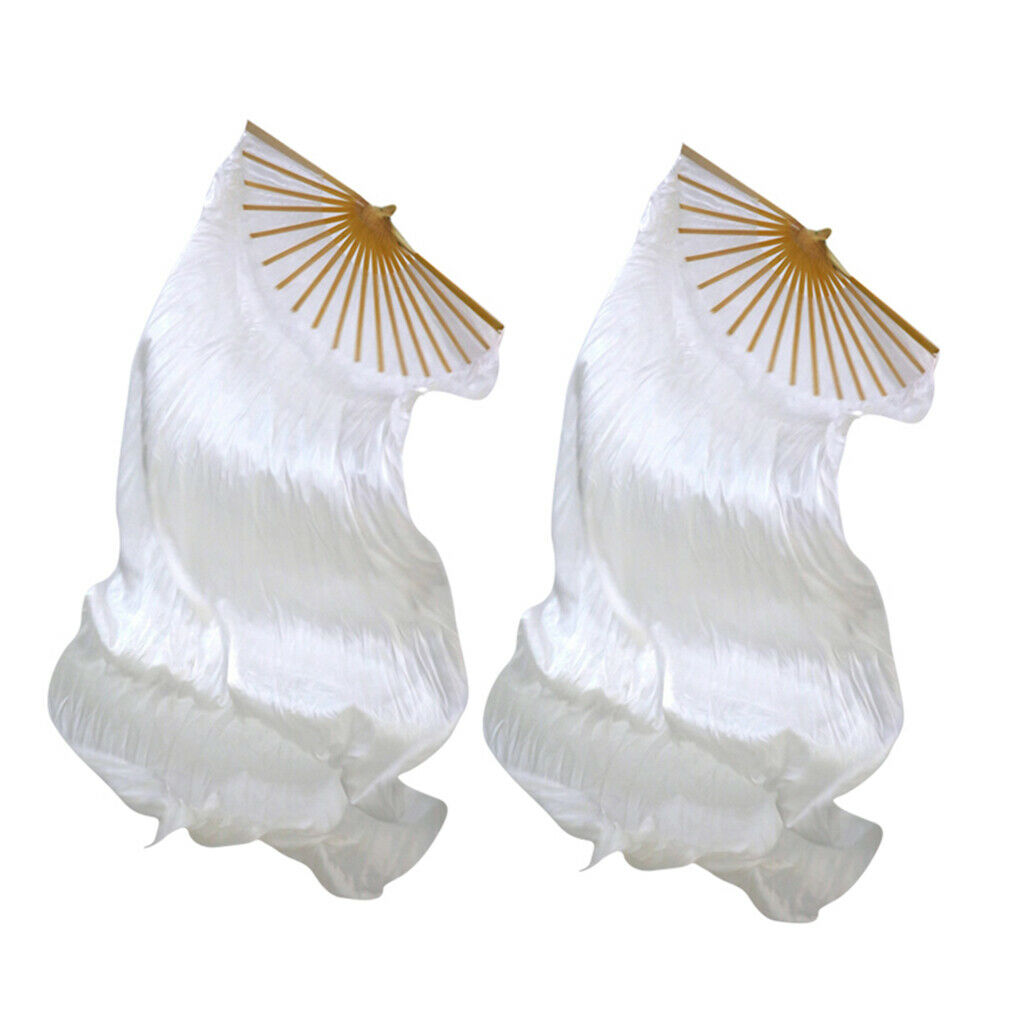 Ladies Belly Dance Long Silk Fan Veil Chinese Party Stage Dance Props White