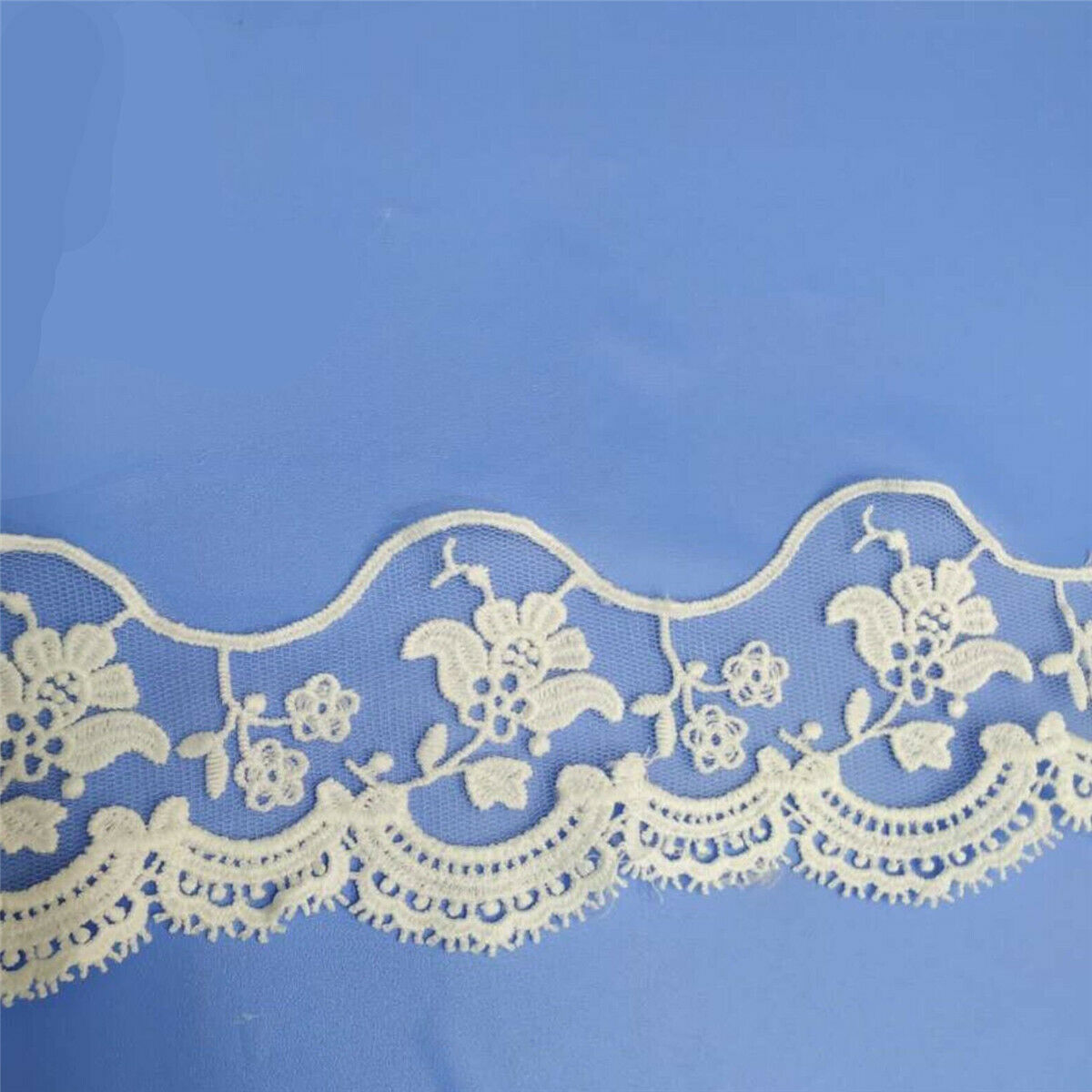 2Yd Embroidered Ribbon Floral Lace Wave Trim DIY Fabric Sewing Craft Clothing