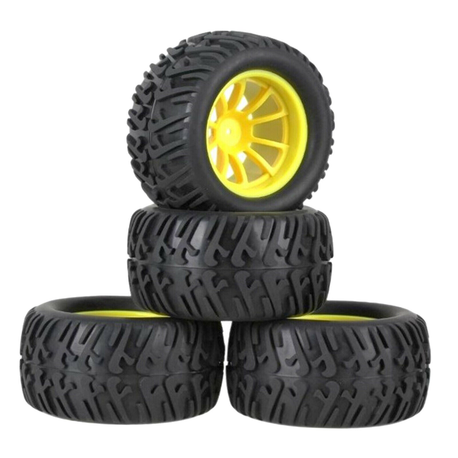 4pcs Wheel Rims & Tires with Inflator for SCX10 D90 1:10 Car Vehicles Yellow