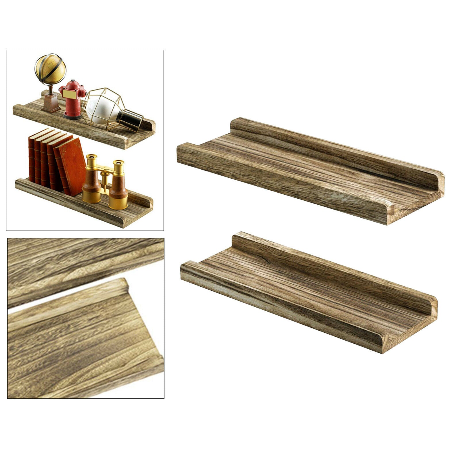2pcs Wall Mounted Rustic Floating Shelves Wall Display Rack Decor Floating