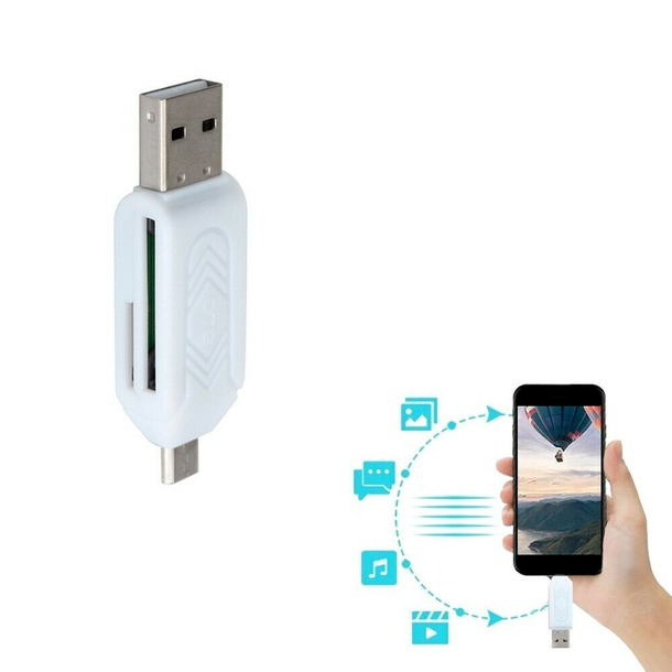 2in1 USB 2.0 Micro USB OTG SD/TF Flash Card Reader For Android Tablet PC White