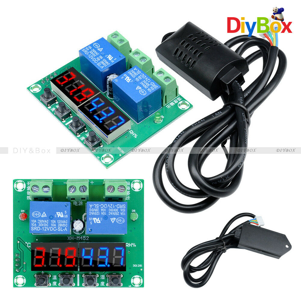 DC 12V XH-M452 Dual LED Display Temperature Humidity Thermostat Control + Probe
