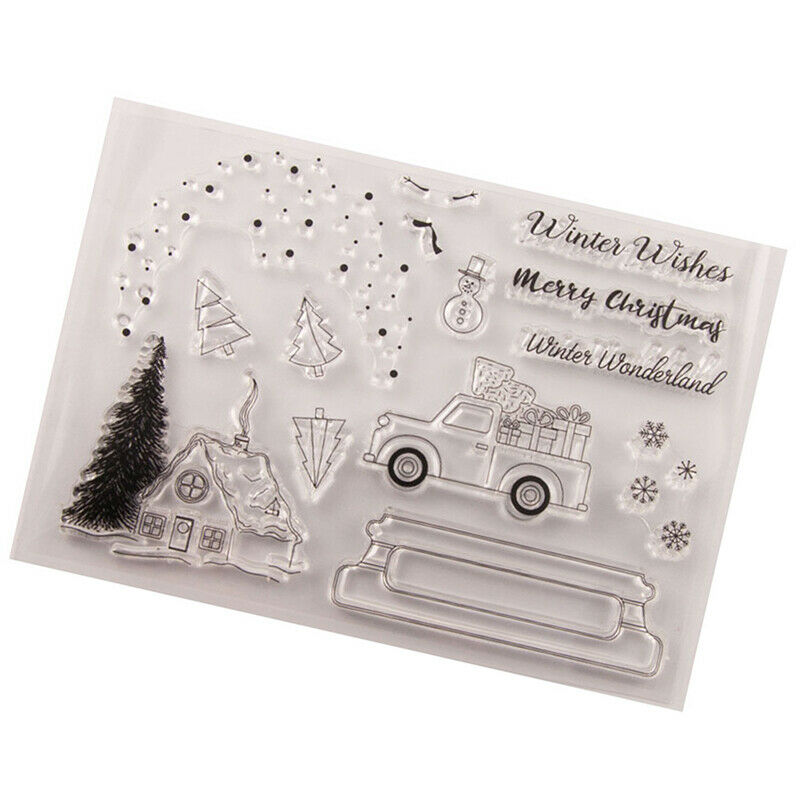 Christmas tree House Xmas car bring Greetings Stamps Clear Silicone DIY Craft Rf