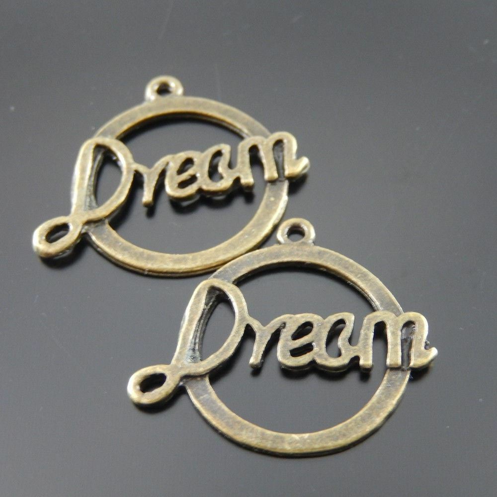 40 pcs Antiqued Bronze Round Circle Dream Charm Alloy Pendant Findings 22*17*1mm