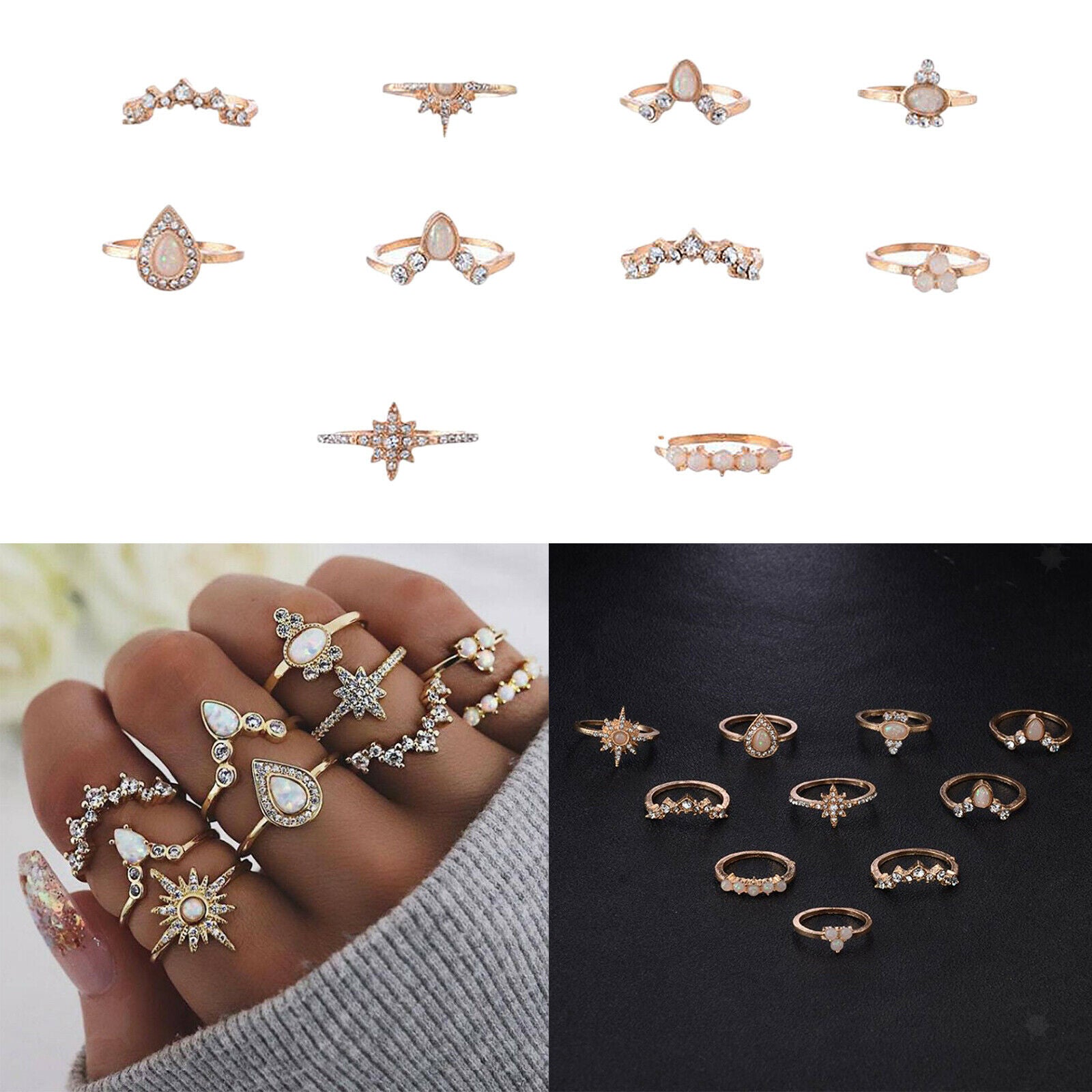 Mid Knuckle Finger Joint Rings Women Girl Ring Set Thin Ring Wedding Jewelry