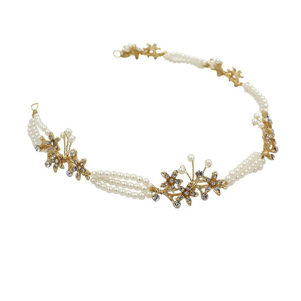Women Bridal Hair Band Pearls Earrings Set Wedding Party Prom Headpiece