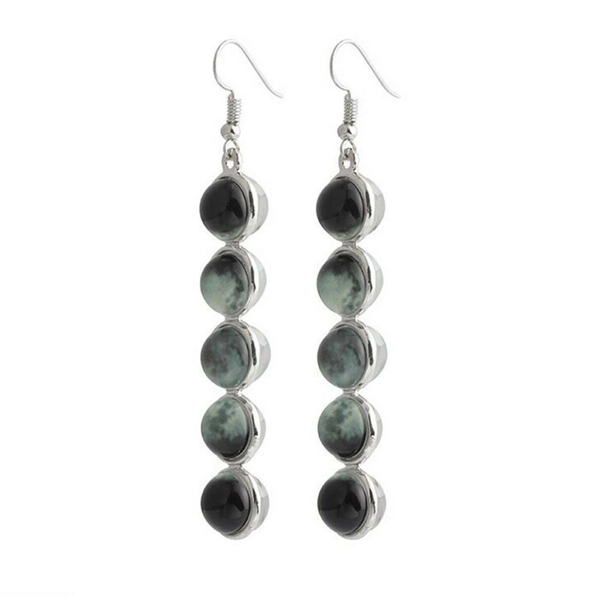 Ethnic Glow In the Dark Glass Dome Moon Phase Earrings Moonstone Dangle Earrings