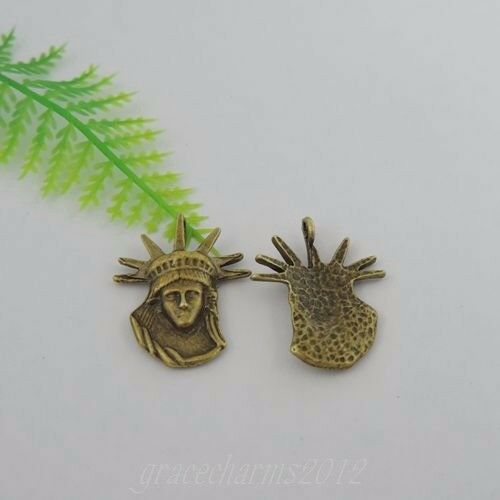 Lot of (x30) Alloy Antiqued Bronze Statue Of Liberty Pendant Charm 25x21x3mm