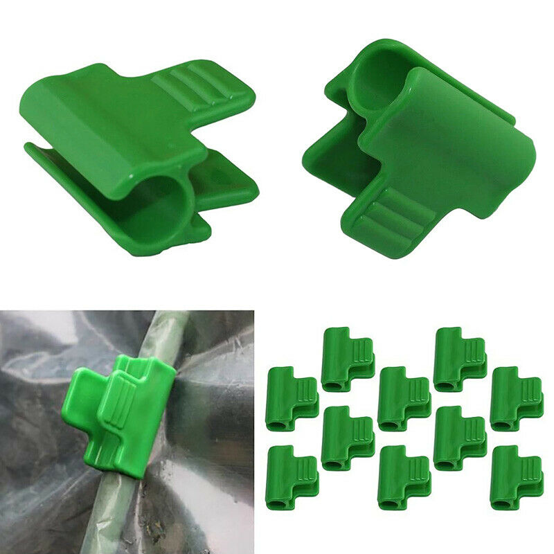 10Pcs Plastic Green Pipe Clamps Greenhouse Gardening Plants Netting Hoop Clips