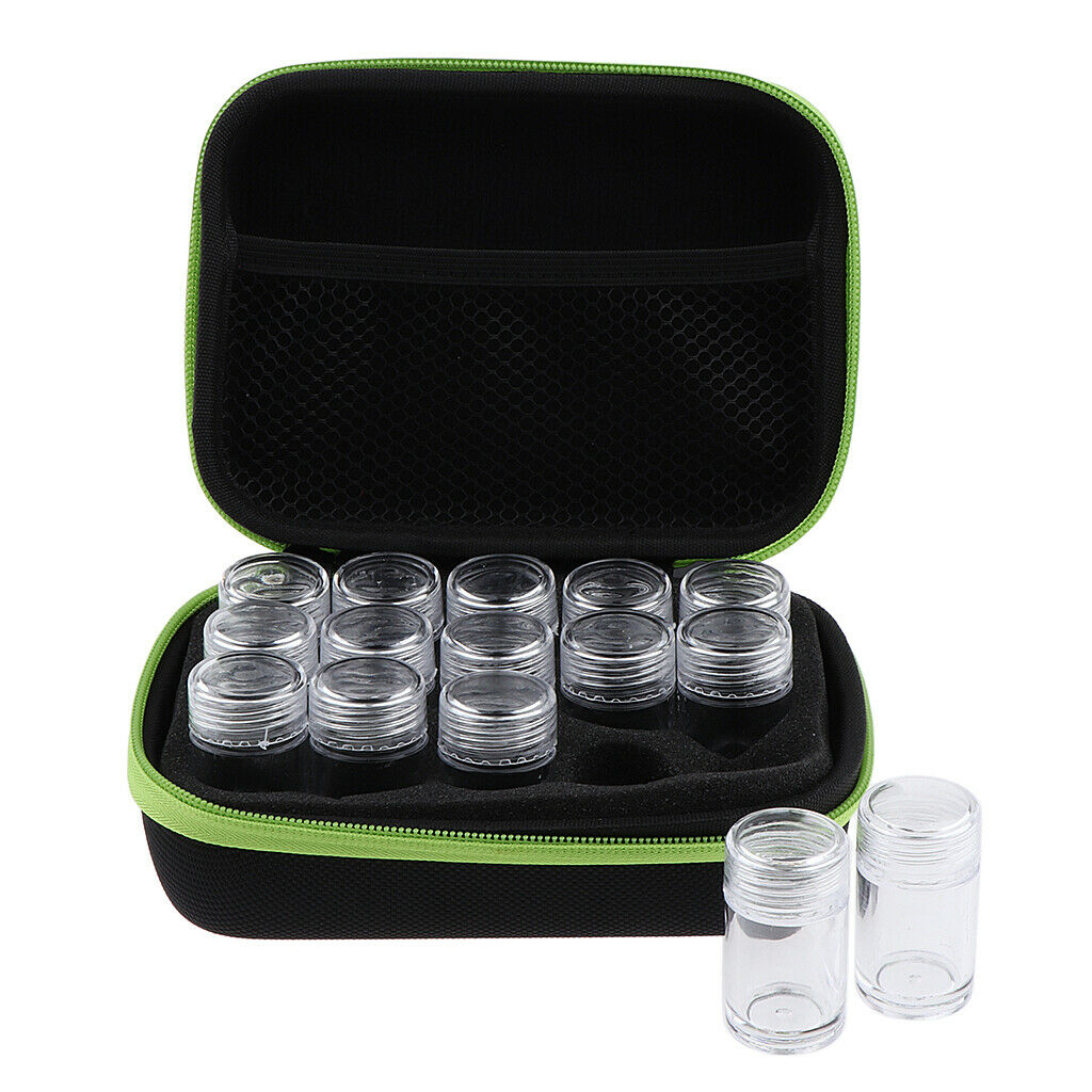 Essential Oil Storage Bag Travel Case Holder Organizer+15Pcs Bottle Green