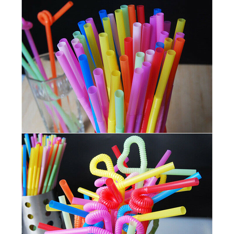 100PCS Straw Disposable Long Multi-Color Flexible Drinking Straws Bar Party