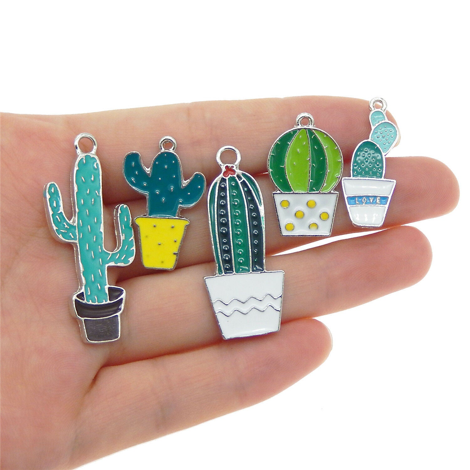 Lot of 5 Enamel Metal Nice Cactus Charm Dangle Earring Pendant Findings DIY