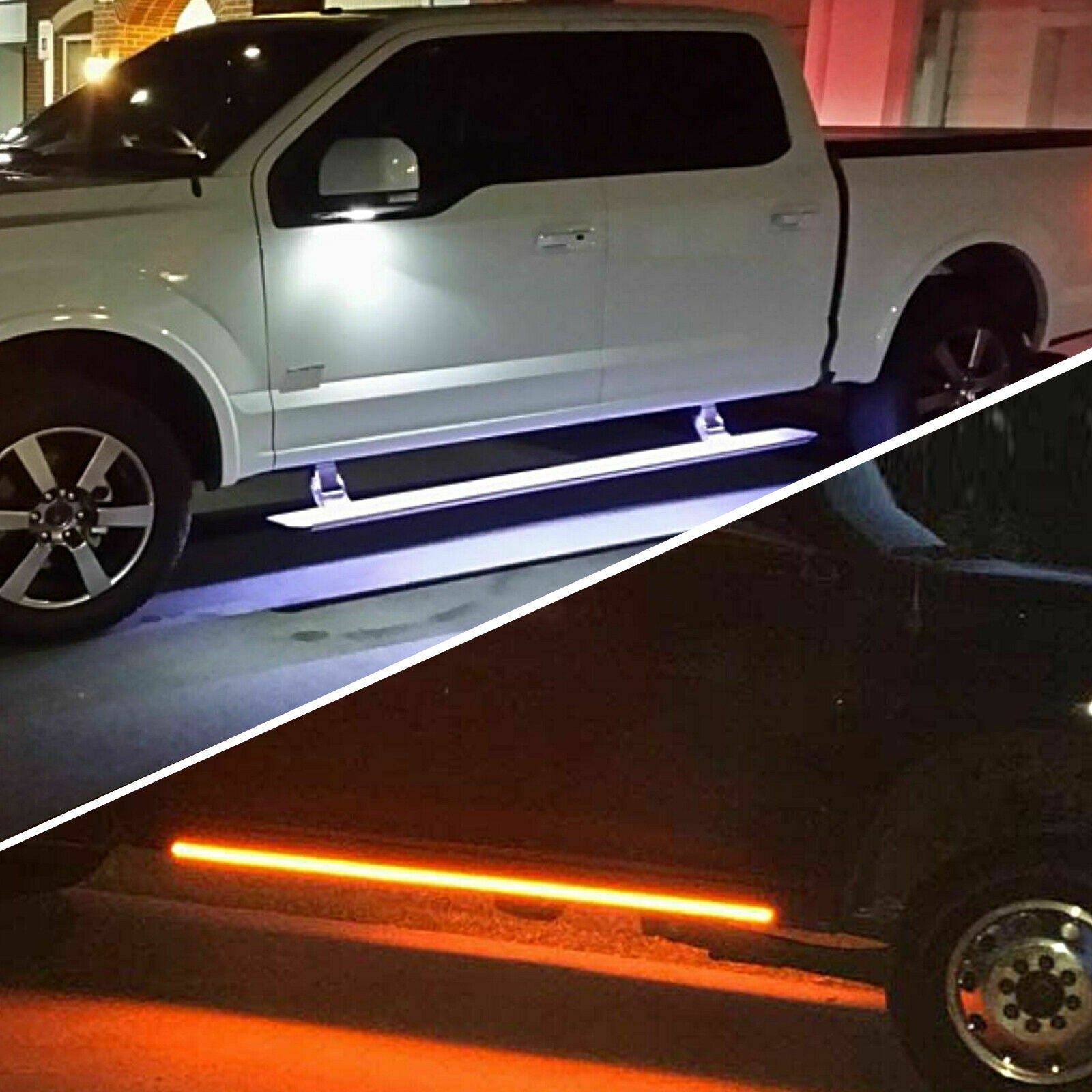 2X 70" Running Board LED Light Side Step Strip Bar White Amber Turn Signal Truck