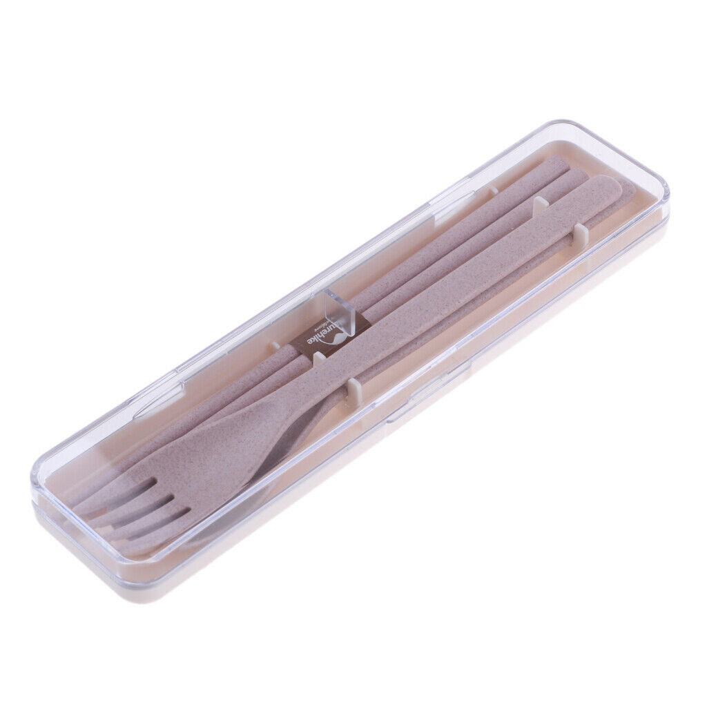 3pcs Travel Outdoor Spoon Fork Chopsticks Tableware Set with Case pink