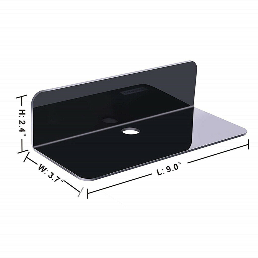 2x Floating Wall Shelf Stick-On Removable with Cable Clip for Digital Clock