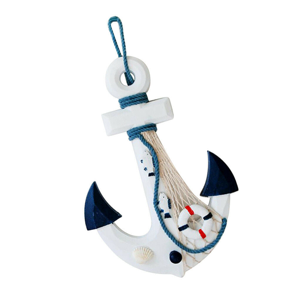 Wooden Nautical Anchor Hanging Decoration Coastal Plaque Blue and White b