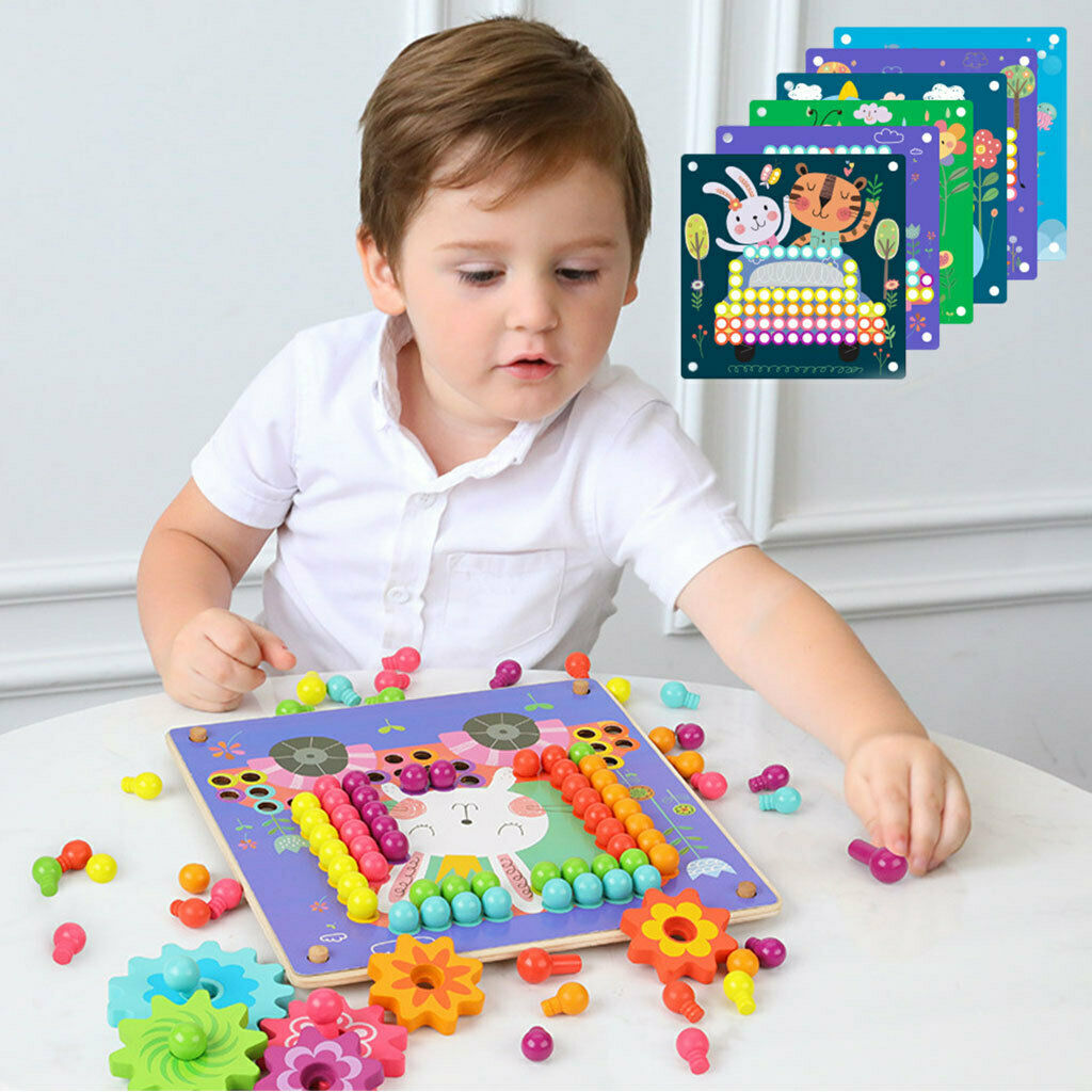 Mushroom Nail Beads Puzzle Toys Puzzle Games Wood Board Bead Game for Kids