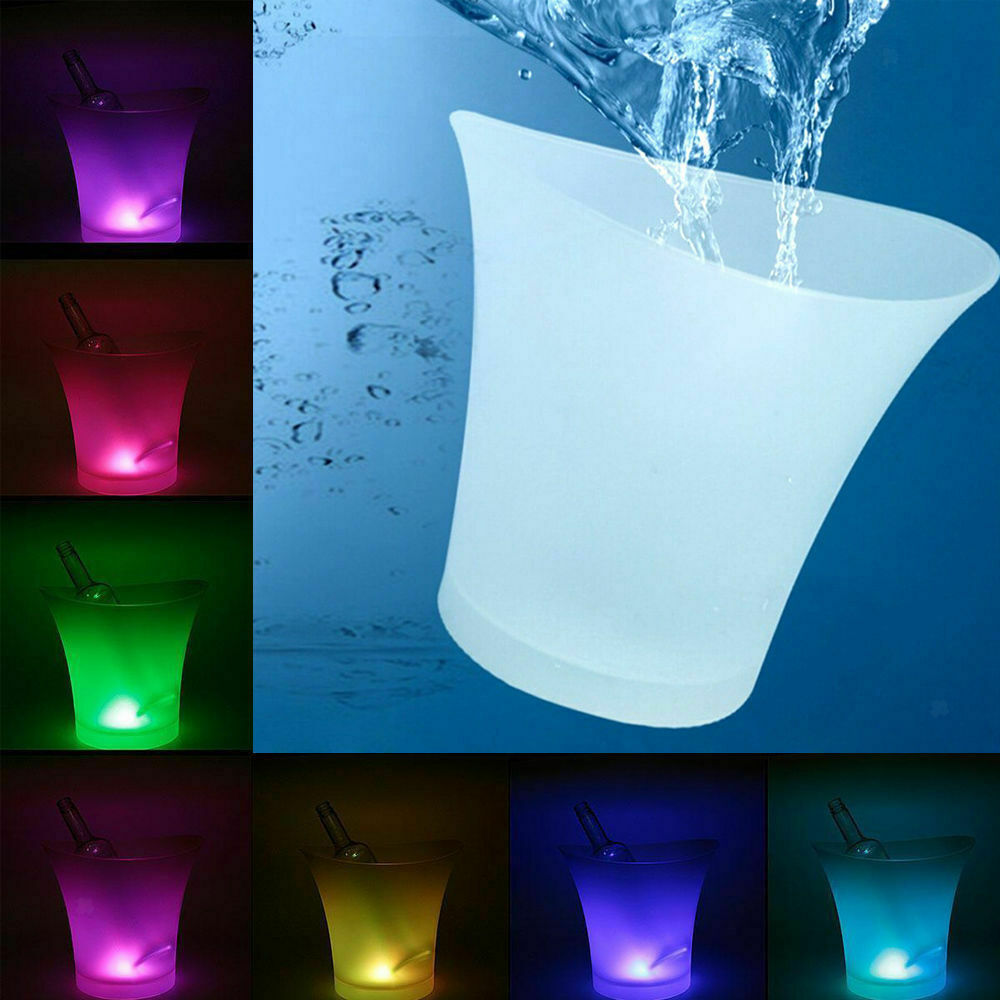 Round 5L LED Luminous Ice Bucket Ice Holder Wine Beer Cooler Bar Accessories