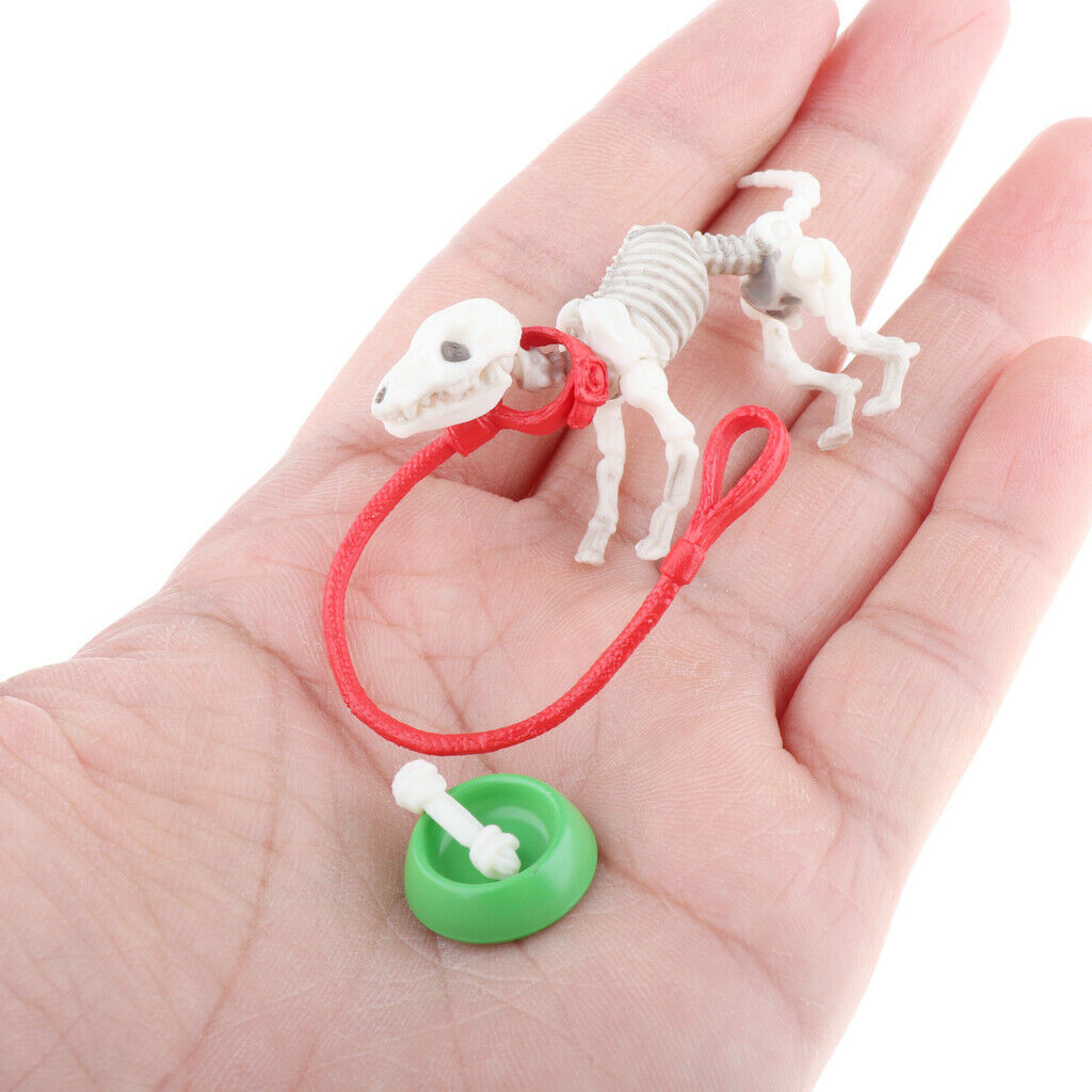 Skeleton Dog Figures Child Toys Halloween Home Decor Photo w/ Bowl Bone