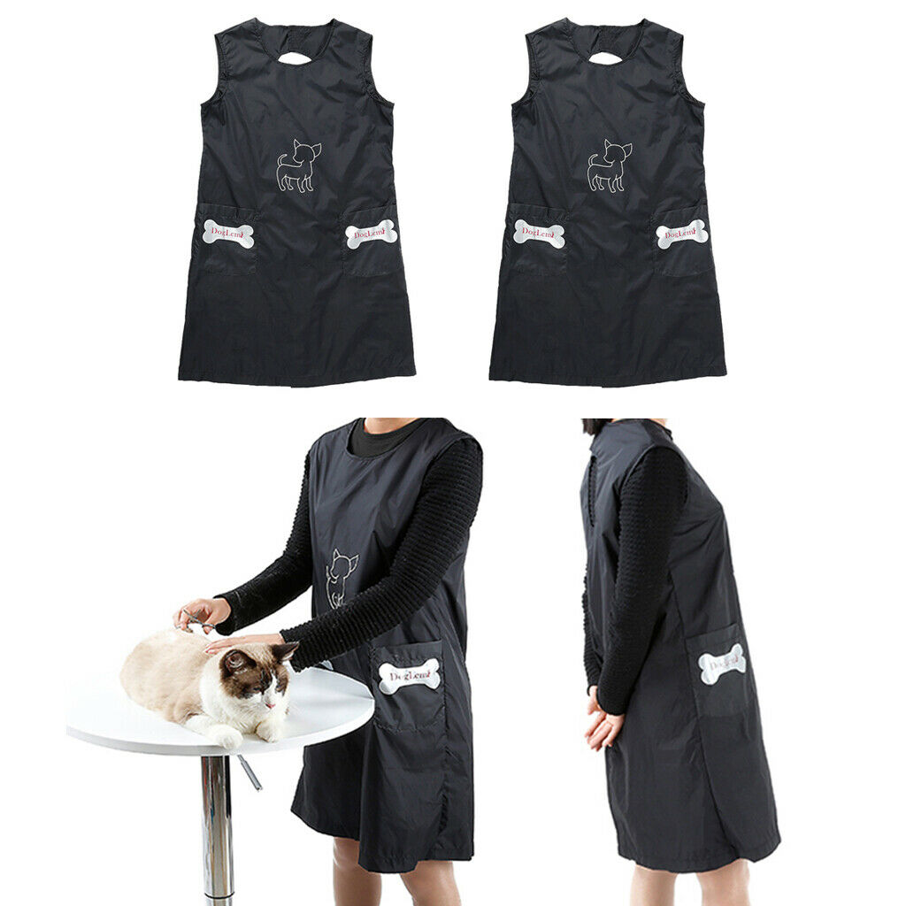 2pcs Multi Function Pet Grooming Apron Lovely Pet Shop Work Smocks Bibs L