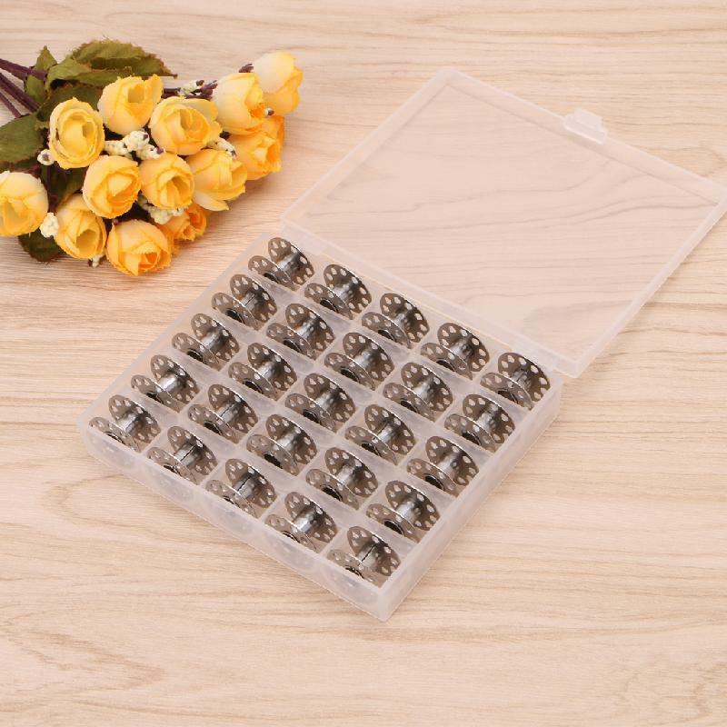 25Pcs 20mm Universal Sewing Machine Metal Bobbins Bobbin Spool with Storage Box