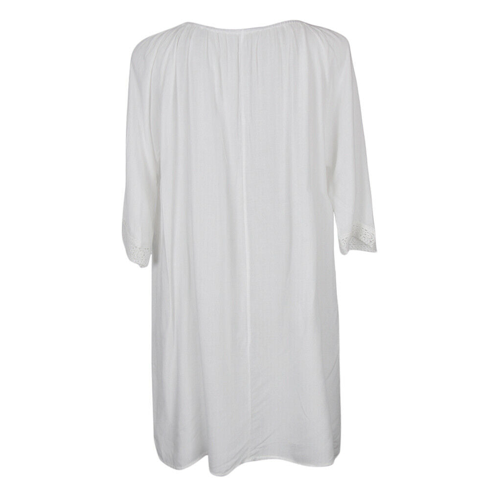 Women Tassel Lace Bathing Suit Beach Dress Swimwear Bikini Cover Up White L