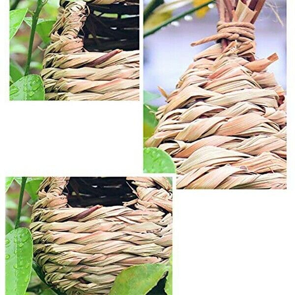 2 Pack Grass Bird Hut Bird House House Hanging Bird Nest Fiber Hand-Woven BirdJ9