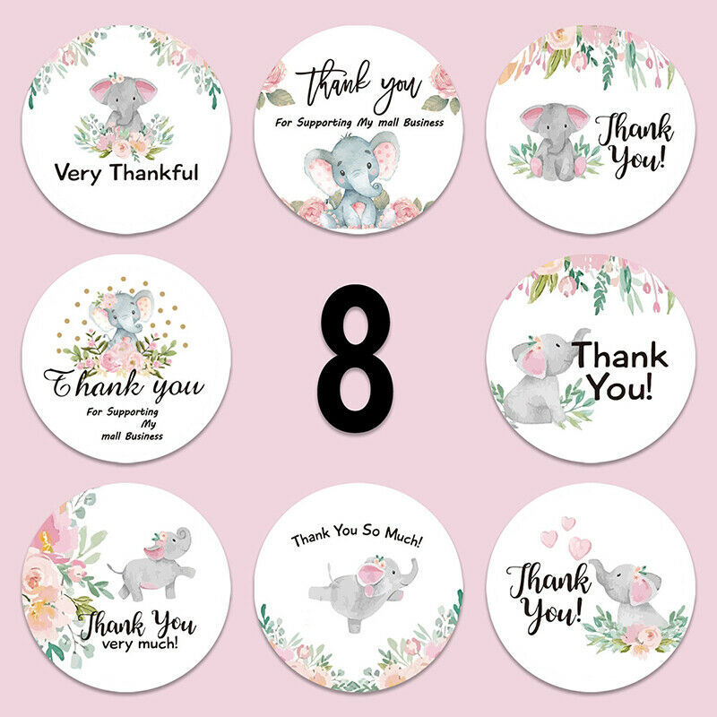 500pcs/roll elephant Round Floral Thank You Stickers Seal Labe.l8