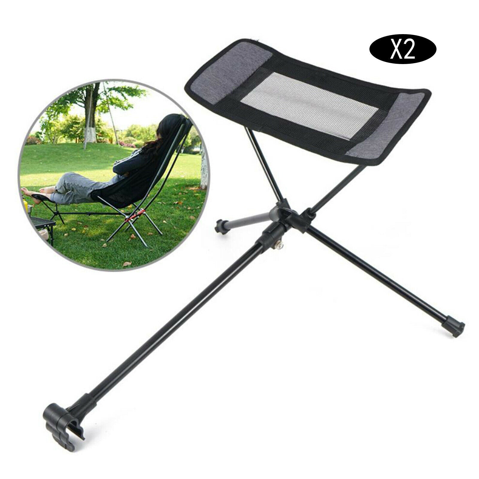 2 Pieces Portable Folding Chair Footrest Recliner Seat Footstool Legs Rest