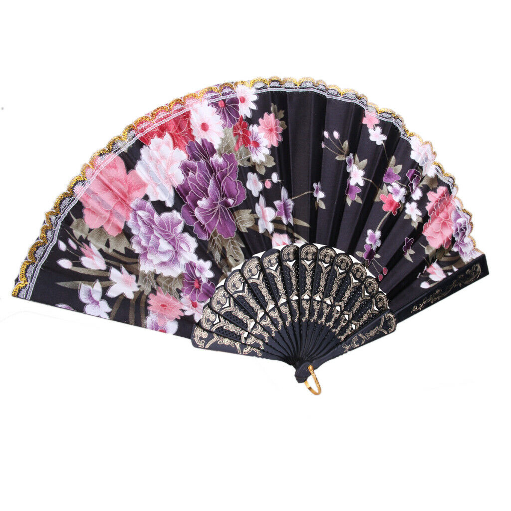 Party Handmade Dancing Fans with White Spanish Flowers And