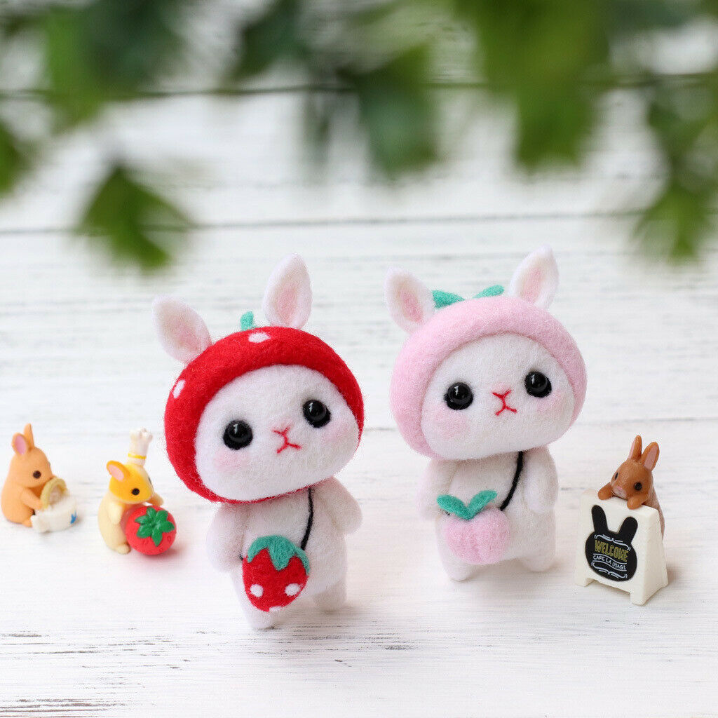 2 Set Cute Rabbit Needle Felting Kits Felting Needle Wool Yarn Hand Craft