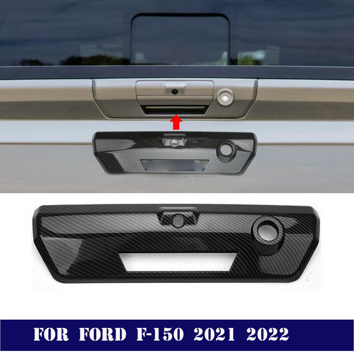 For Ford F-150 2021 2022 Tailgate Door Handle Decor Cover Trim Carbon Fiber Look
