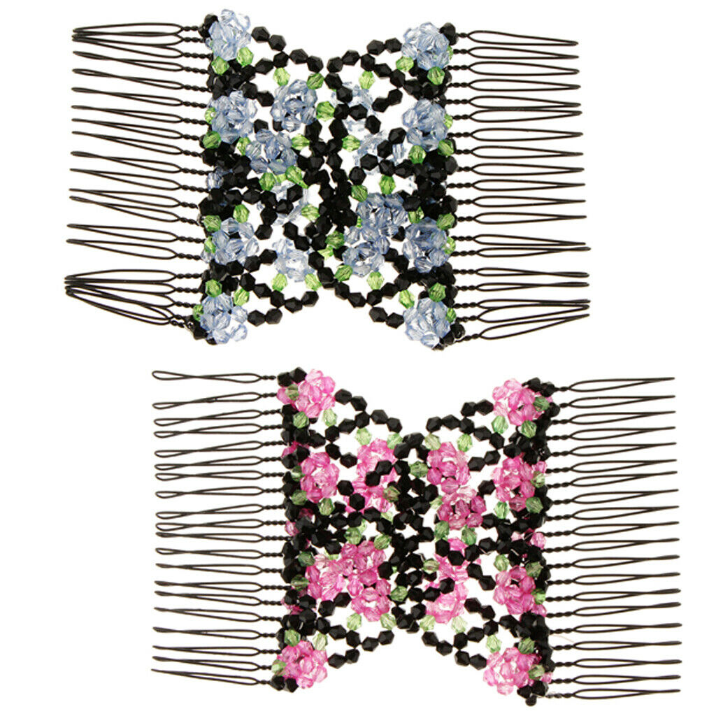 2x  Hair Combs Floral Beads Double Hair Clips