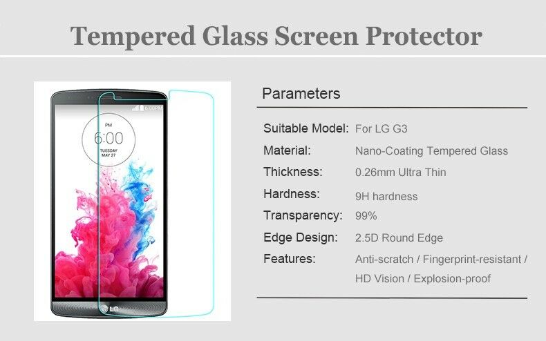 0.26mm 2.5D Tempered Glass for LG G3 F460 US990 D850 D859 US985 LS990 D851 F400