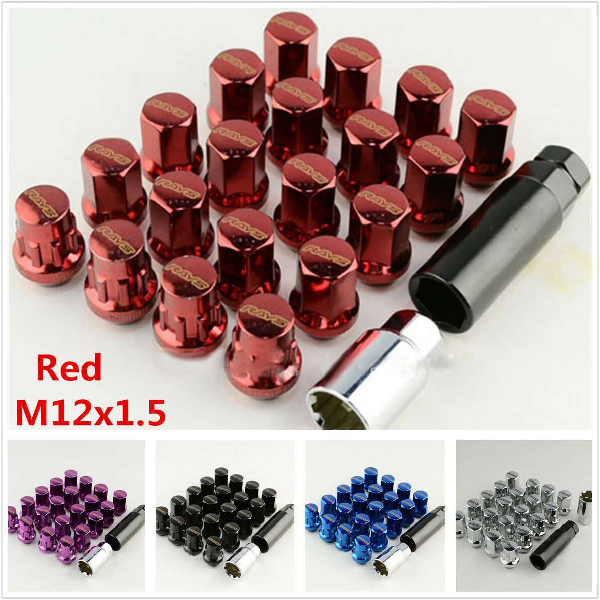 20pc Red Alloy Steel M12 X1.5 Racing Car Modified Wheel Screws Rims Lug Nuts Kit