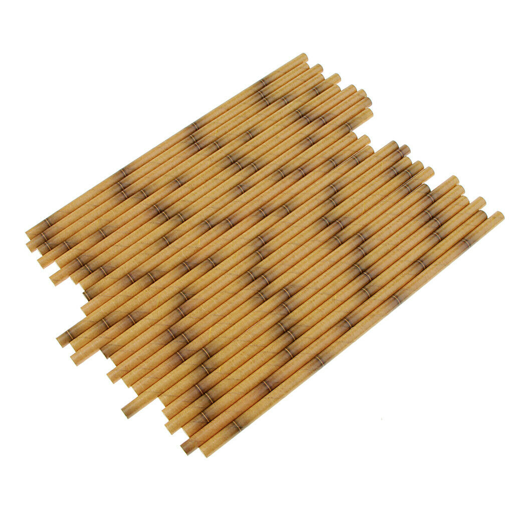 25pcs Bamboo Print Paper Disposable Drinking Straw Party Tableware Claybank