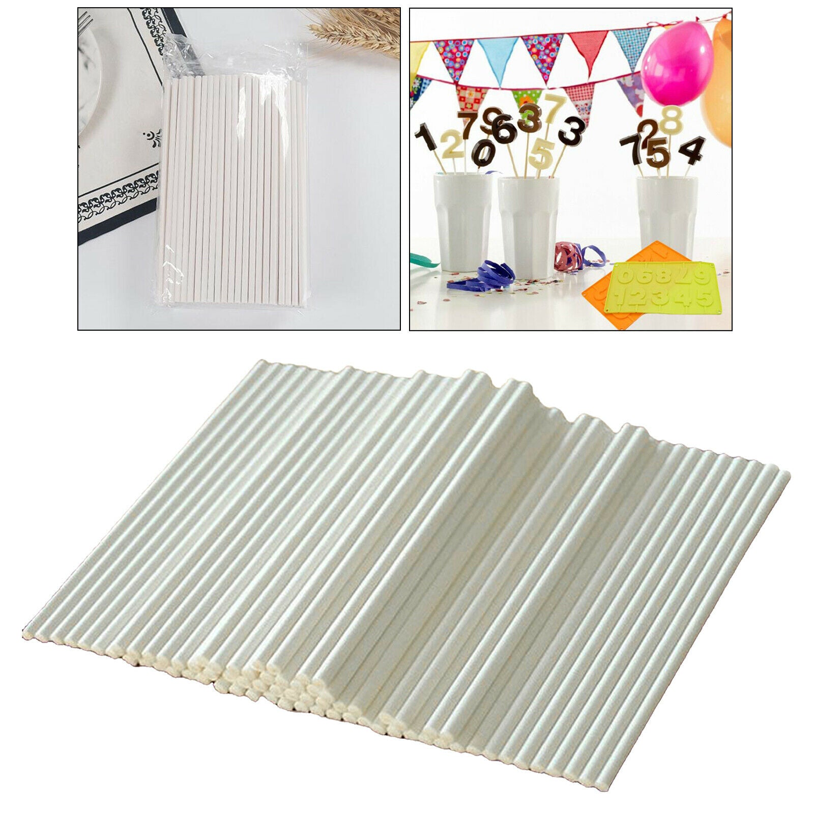 100x Paper Lollipop Sucker Sticks DIY Cake Desserts Chocolate Topper 6''