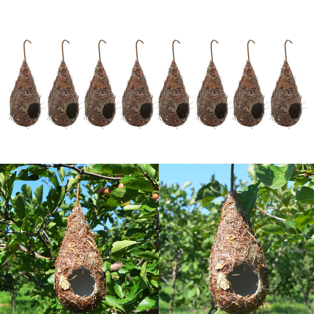 8pcs Pet Birds Roosting Pocket Birdhouse Handwoven Grasses Hanging Hut Cave