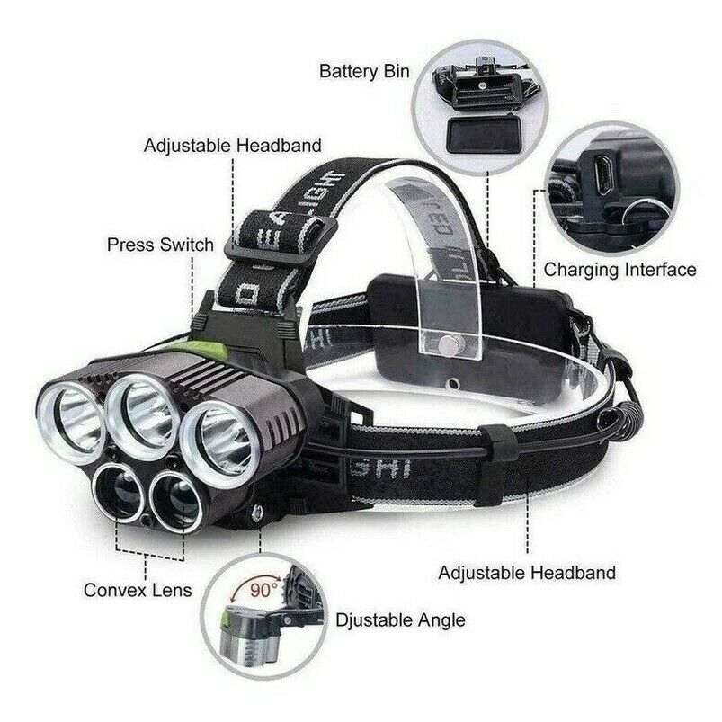 1PC Headlamp Rechargeable T6 LED Headlight Flashlights Head Torch Fish Outdoor