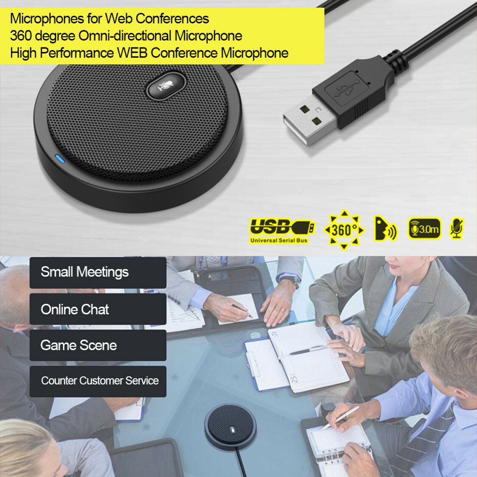 USB Desktop Omnidirectional Microphone Meeting for Skype Office Computer