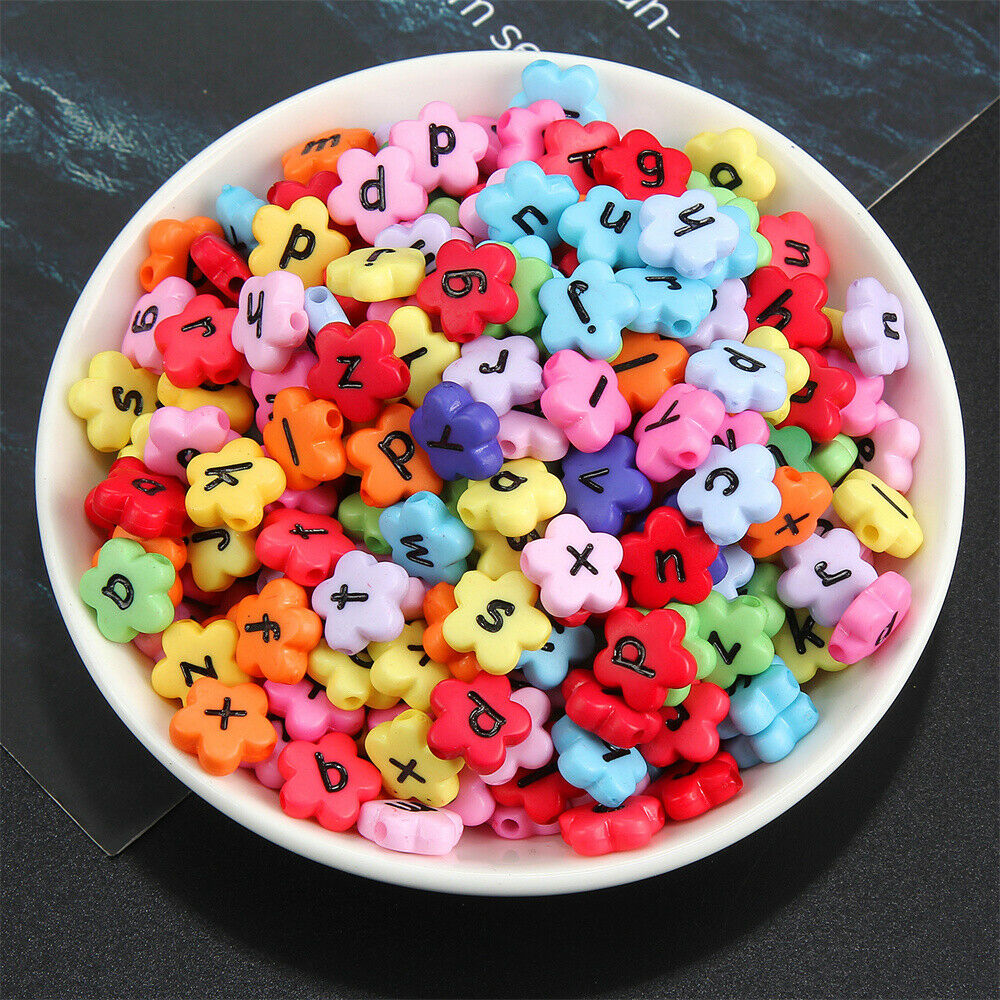Lot of 100 Acrylic Flower Craft Beads Letter For Bracelet Making Spacers 11mm