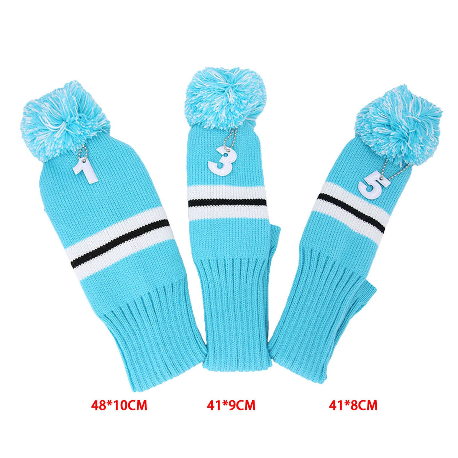 3Pcs Stripes Golf Pom Pom Head Covers Protector For Wooden Racket,