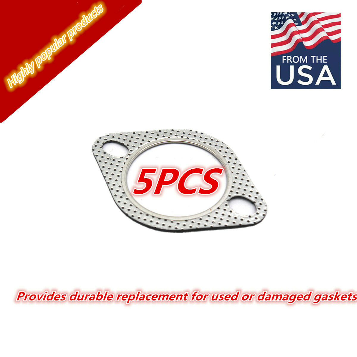 5 Pcs 2.5" 2-Bolt High Temp Exhaust Gasket Turbo/ Header Down/Dump Pipe Flange