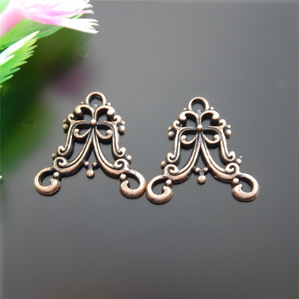 40pcs Antiqued Copper Red Alloy Floral Charms Pendant Jewelry Connectors 51554